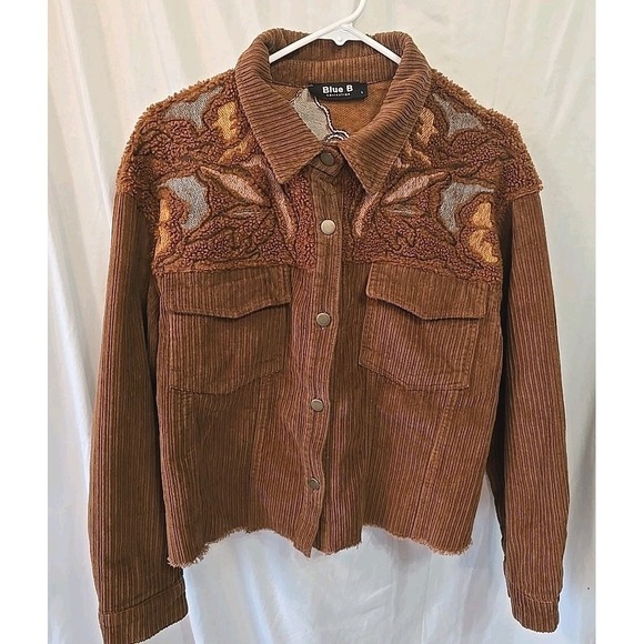 blue b Jackets & Blazers - Blue B Women's Shacket Jacket Corduroy W/Sherpa Top Brown Rough Hem Sz L‎ Button